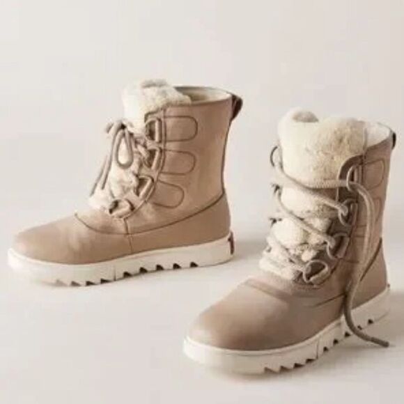 Sorel Joan of Arctic Next Lite taupe tan fur lined wedge waterproof snowboot 7.5 - Picture 1 of 12